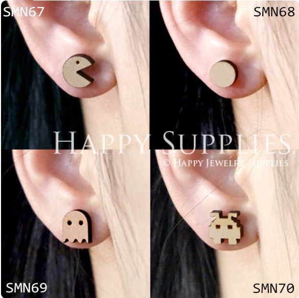 4pcs Handmade Jewelry Making Supplies Wooden Charm, DIY Necklace Earrings Brooch, Laser Cut Wooden Charms, Mini Wooden Charms (SMN67-70)