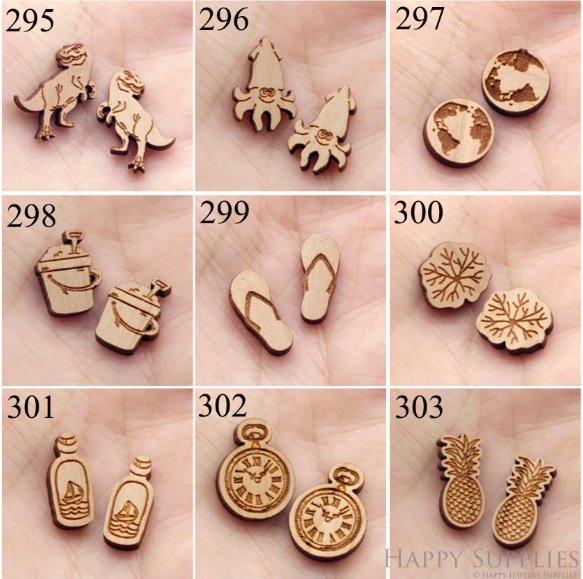 4pcs Handmade Jewelry Making Supplies Wooden Charm, DIY Necklace Earrings Brooch, Laser Cut Wooden Charms, Mini Wooden Charms (SWC 295-303)