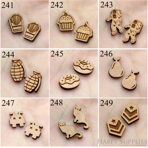 4pcs Handmade Jewelry Making Supplies Wooden Charm, DIY Necklace Earrings Brooch, Laser Cut Wooden Charms, Mini Wooden Charms (SWC 241-249)