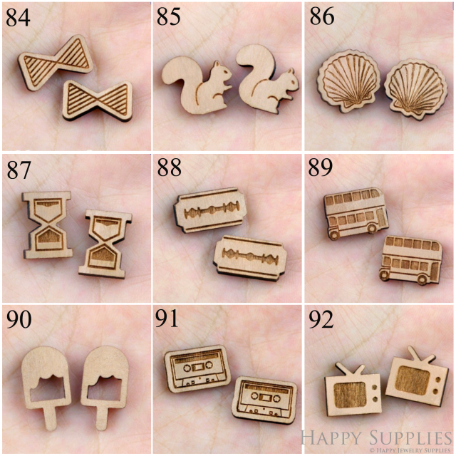 4pcs Handmade Jewelry Making Supplies Wooden Charm, DIY Necklace Earrings Brooch, Laser Cut Wooden Charms, Mini Wooden Charms (SWC 84-92)