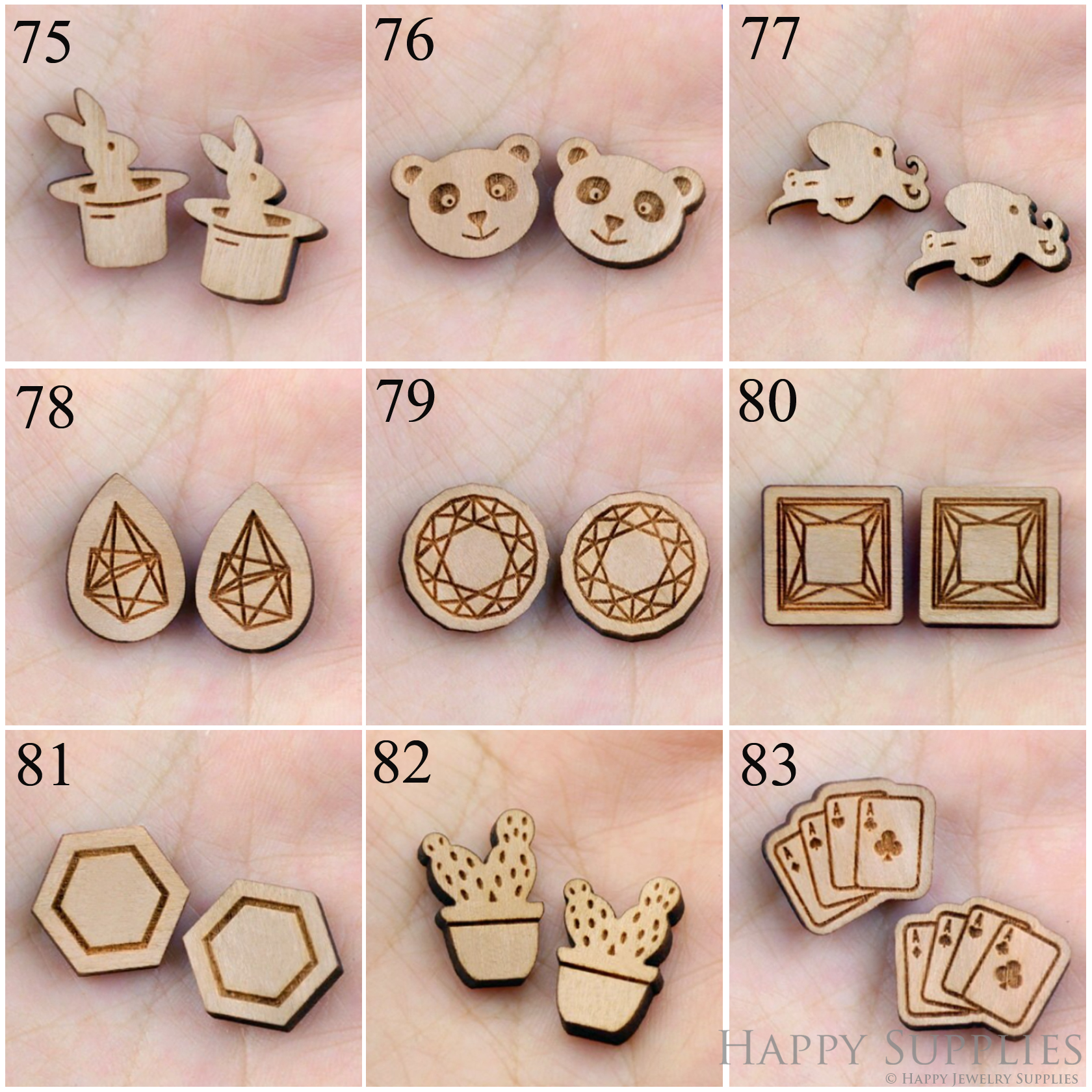 4pcs Handmade Jewelry Making Supplies Wooden Charm, DIY Necklace Earrings Brooch, Laser Cut Wooden Charms, Mini Wooden Charms (SWC75-83)
