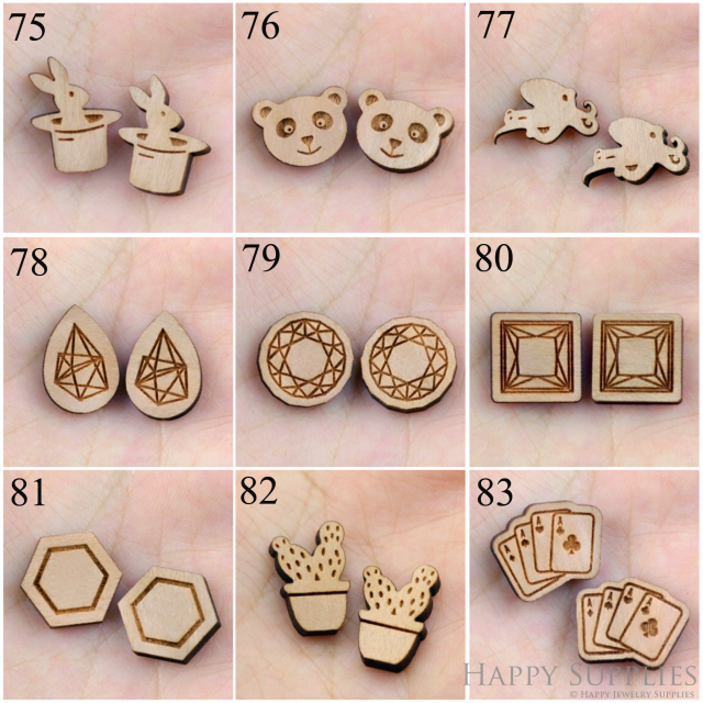 4pcs Handmade Jewelry Making Supplies Wooden Charm, DIY Necklace Earrings Brooch, Laser Cut Wooden Charms, Mini Wooden Charms (SWC 75-83)