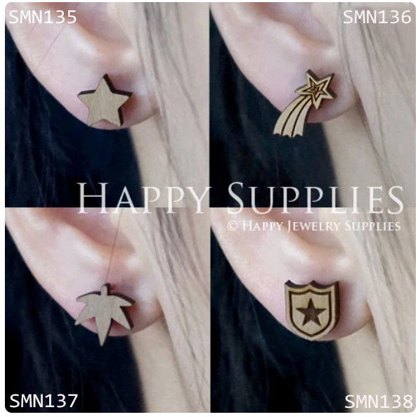 4pcs Handmade Jewelry Making Supplies Wooden Charm, DIY Necklace Earrings Brooch, Laser Cut Wooden Charms, Mini Wooden Charms (SMN135-138)
