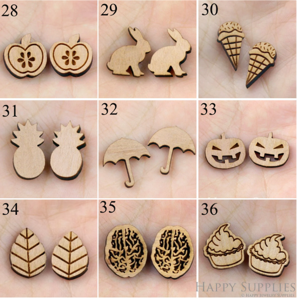 4pcs Handmade Jewelry Making Supplies Wooden Charm, DIY Necklace Earrings Brooch, Laser Cut Wooden Charms, Mini Wooden Charms (SWC 28-36)