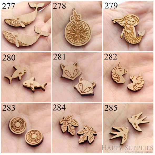 4pcs Handmade Jewelry Making Supplies Wooden Charm, DIY Necklace Earrings Brooch, Laser Cut Wooden Charms, Mini Wooden Charms (SWC277-285)