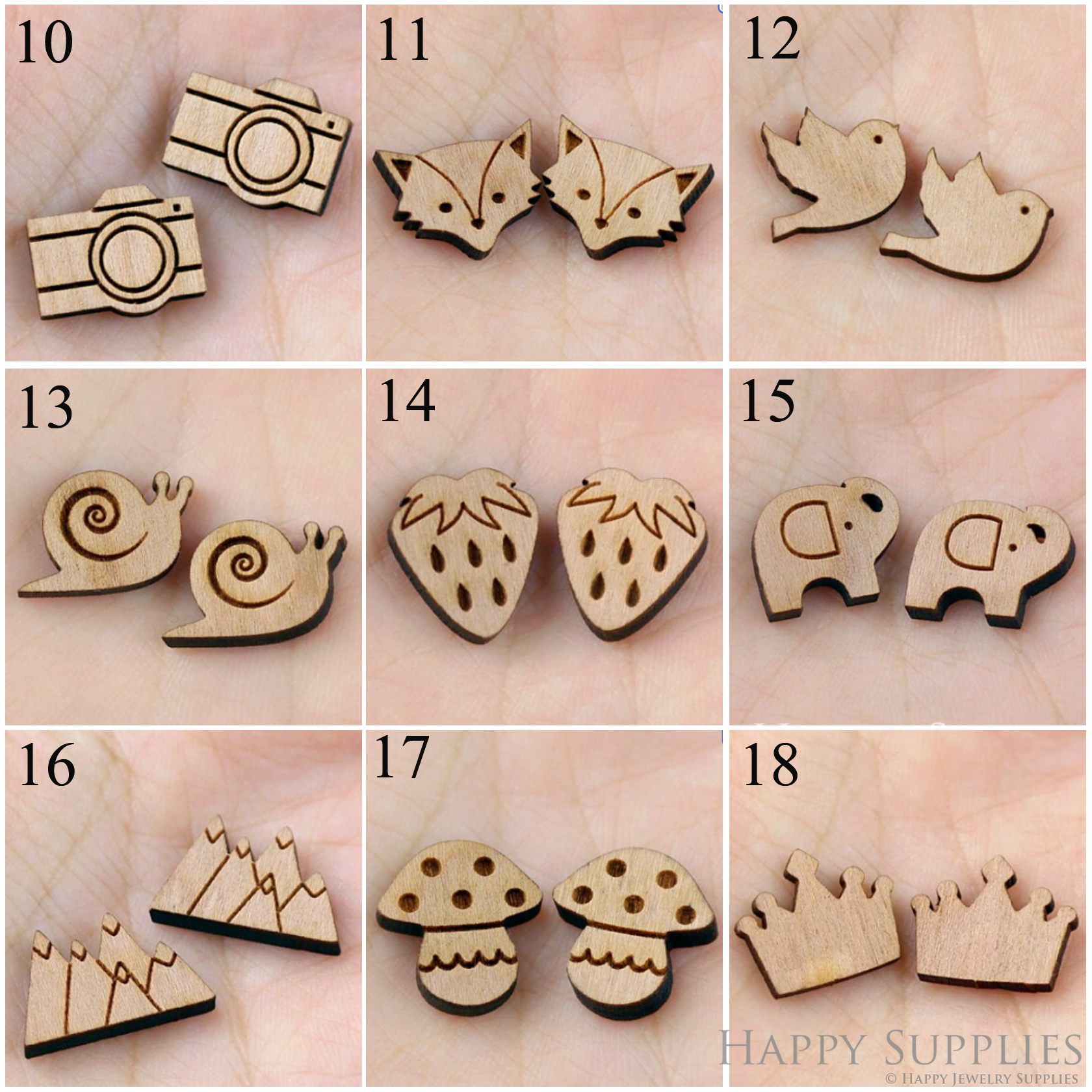 4pcs Handmade Jewelry Making Supplies Wooden Charm, DIY Necklace Earrings Brooch, Laser Cut Wooden Charms, Mini Wooden Charms (SWC10-18)