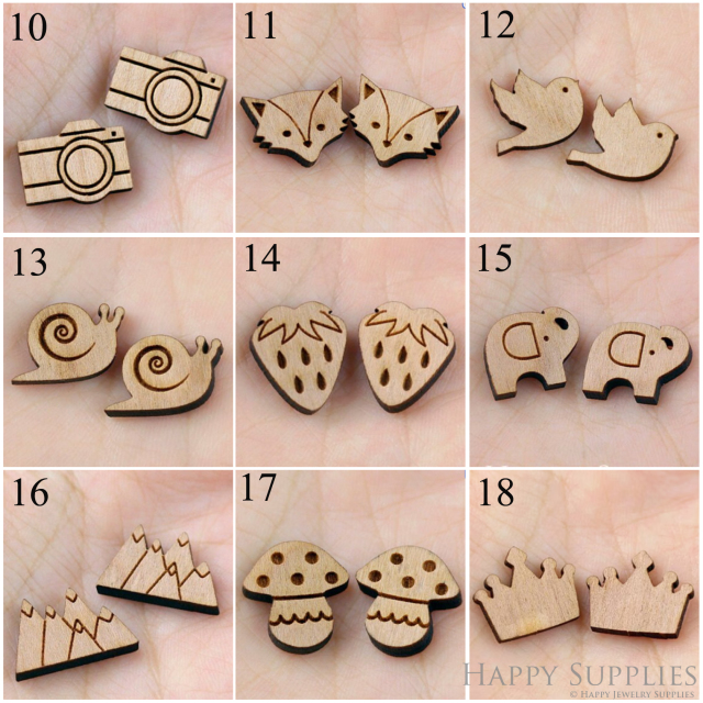 4pcs Handmade Jewelry Making Supplies Wooden Charm, DIY Necklace Earrings Brooch, Laser Cut Wooden Charms, Mini Wooden Charms (SWC10-18)