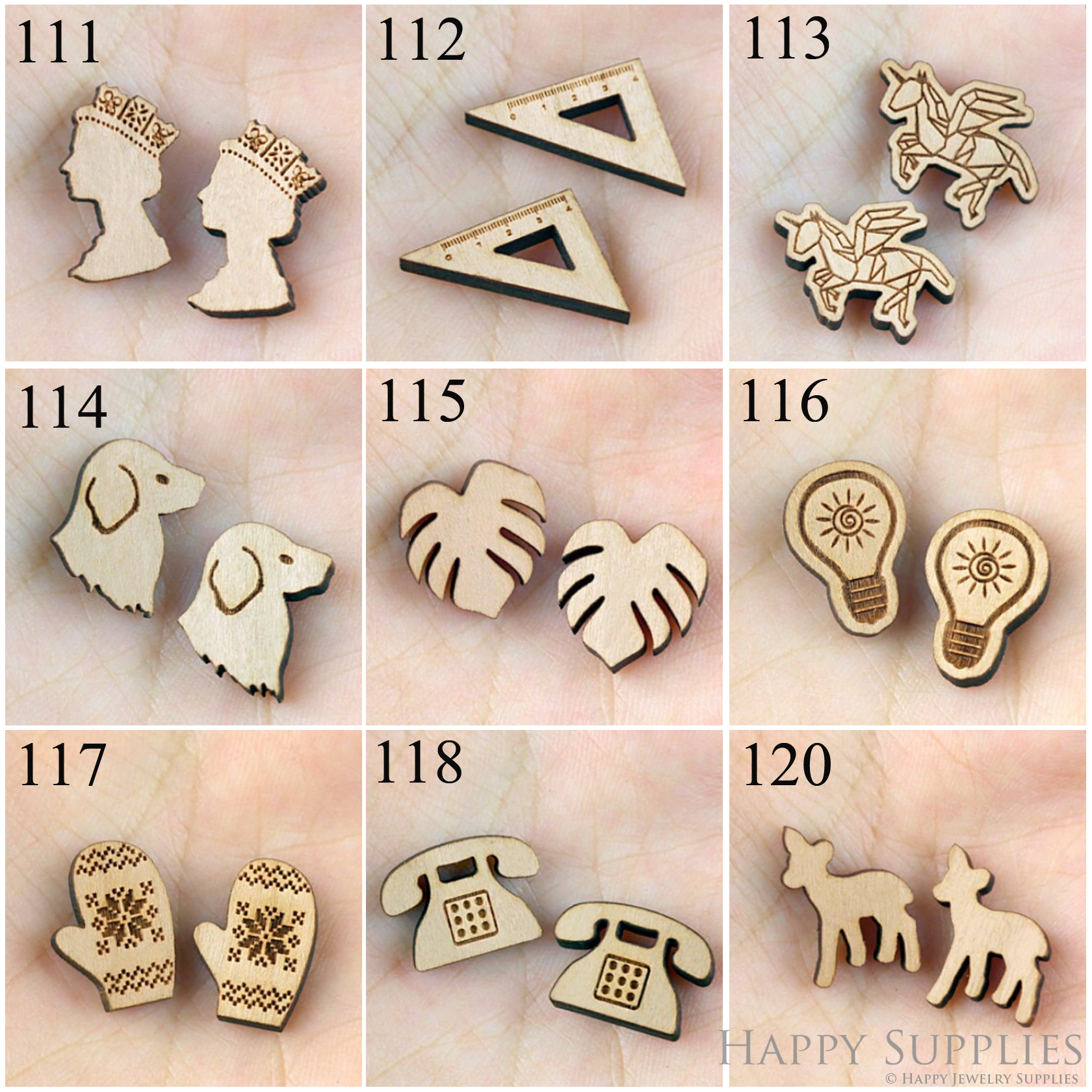 4pcs Handmade Jewelry Making Supplies Wooden Charm, DIY Necklace Earrings Brooch, Laser Cut Wooden Charms, Mini Wooden Charms (SWC111-120)