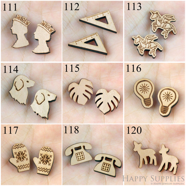 4pcs Handmade Jewelry Making Supplies Wooden Charm, DIY Necklace Earrings Brooch, Laser Cut Wooden Charms, Mini Wooden Charms (SWC 111-120)