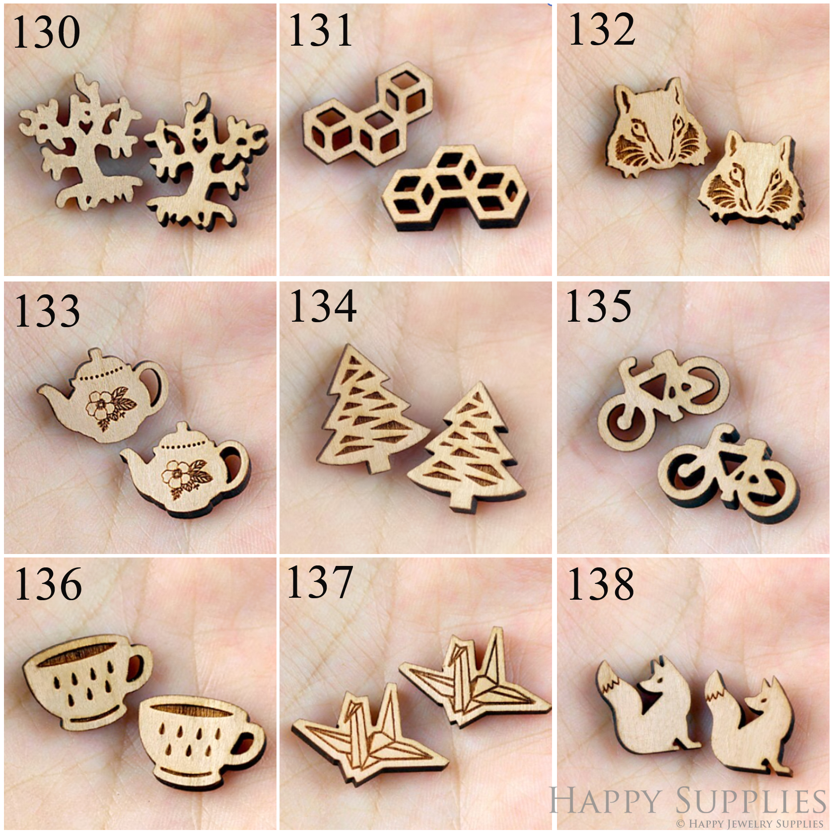 4pcs Handmade Jewelry Making Supplies Wooden Charm, DIY Necklace Earrings Brooch, Laser Cut Wooden Charms, Mini Wooden Charms (SWC130-138)
