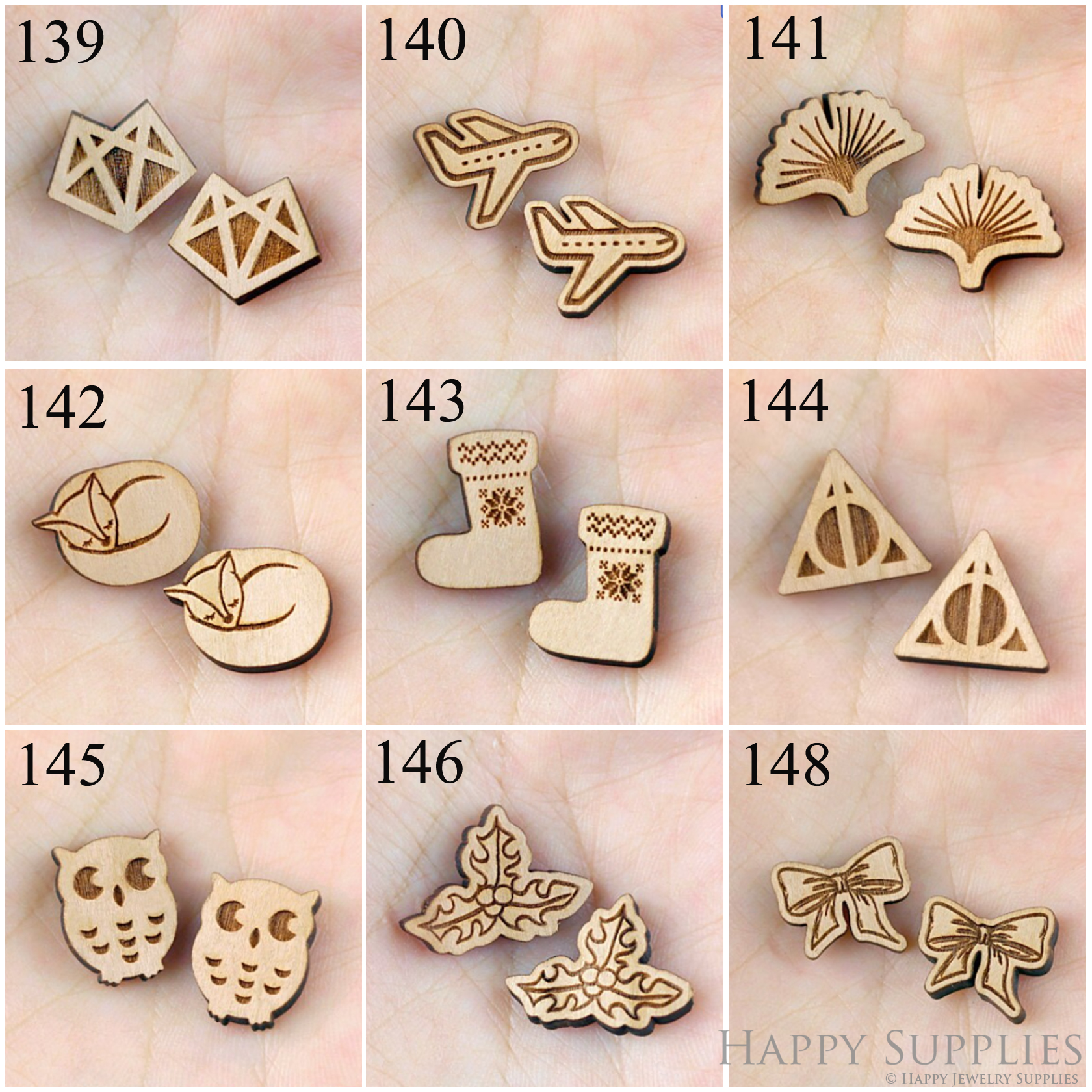 4pcs Handmade Jewelry Making Supplies Wooden Charm, DIY Necklace Earrings Brooch, Laser Cut Wooden Charms, Mini Wooden Charms (SWC139-148)