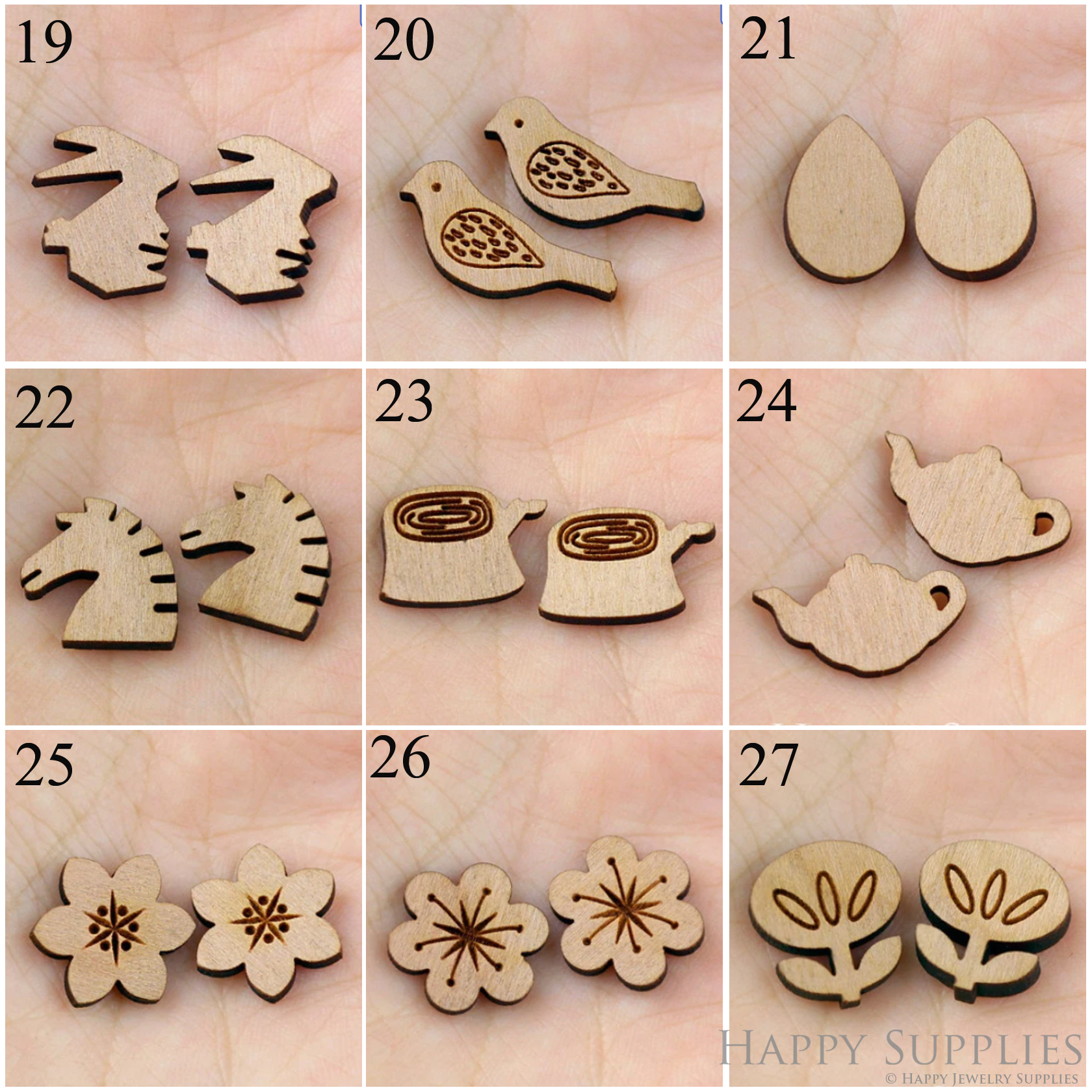 4pcs Handmade Jewelry Making Supplies Wooden Charm, DIY Necklace Earrings Brooch, Laser Cut Wooden Charms, Mini Wooden Charms (SWC19-27)