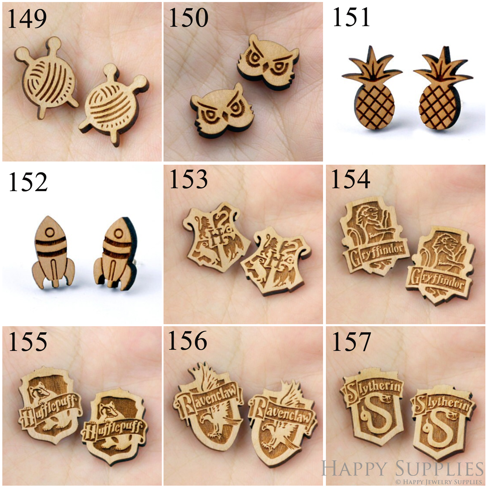 4pcs Handmade Jewelry Making Supplies Wooden Charm, DIY Necklace Earrings Brooch, Laser Cut Wooden Charms, Mini Wooden Charms (SWC149-157)