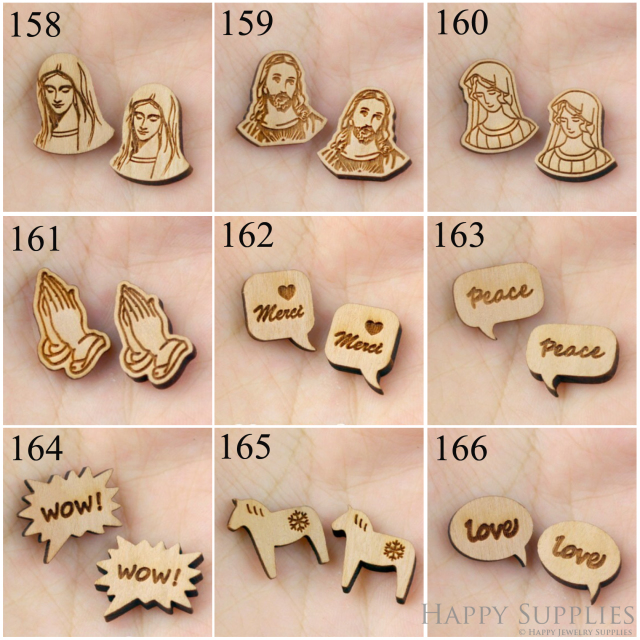 4pcs Handmade Jewelry Making Supplies Wooden Charm, DIY Necklace Earrings Brooch, Laser Cut Wooden Charms, Mini Wooden Charms (SWC 158-166)