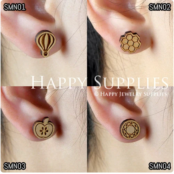 4pcs Handmade Jewelry Making Supplies Wooden Charm, DIY Necklace Earrings Brooch, Laser Cut Wooden Charms, Mini Wooden Charms (SMN01-04)