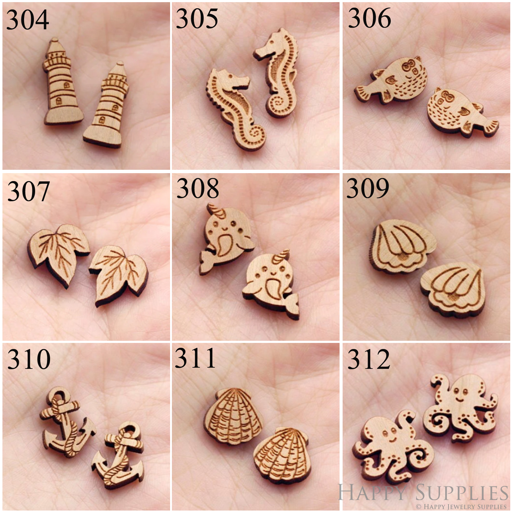 4pcs Handmade Jewelry Making Supplies Wooden Charm, DIY Necklace Earrings Brooch, Laser Cut Wooden Charms, Mini Wooden Charms (SWC304-312)