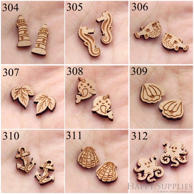 4pcs Handmade Jewelry Making Supplies Wooden Charm, DIY Necklace Earrings Brooch, Laser Cut Wooden Charms, Mini Wooden Charms (SWC 304-312)
