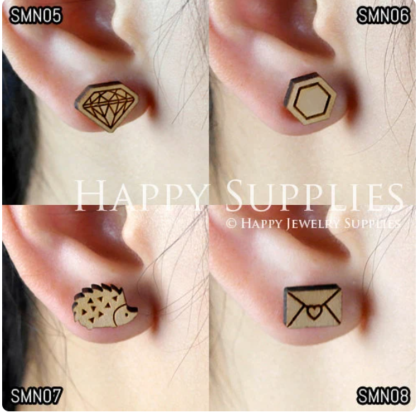 4pcs Handmade Jewelry Making Supplies Wooden Charm, DIY Necklace Earrings Brooch, Laser Cut Wooden Charms, Mini Wooden Charms (SMN05-08)