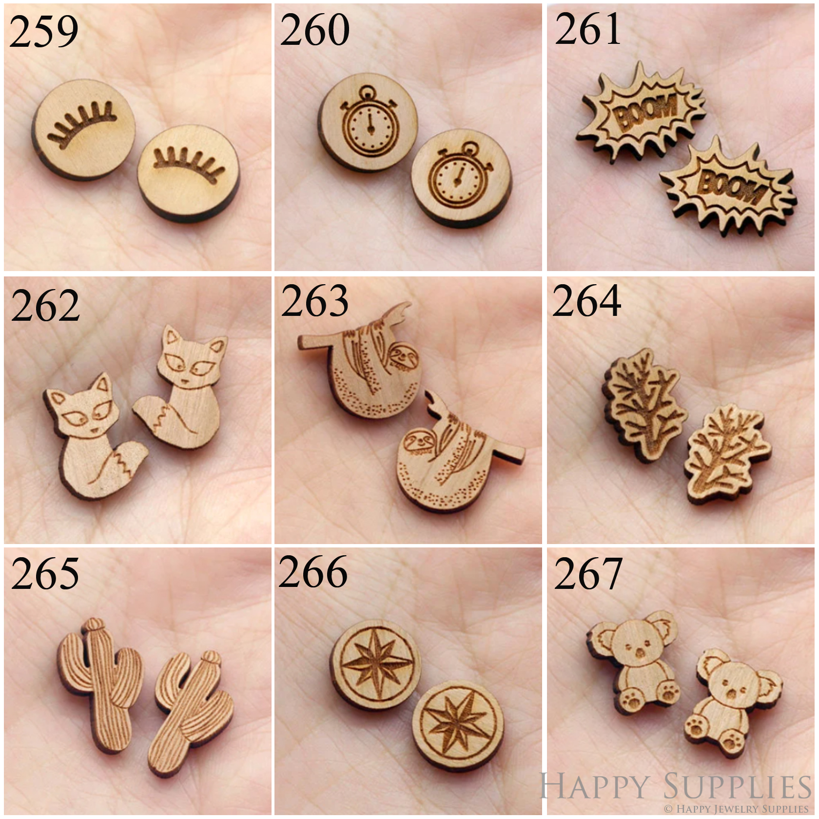4pcs Handmade Jewelry Making Supplies Wooden Charm, DIY Necklace Earrings Brooch, Laser Cut Wooden Charms, Mini Wooden Charms (SWC259-267)