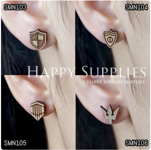 4pcs Handmade Jewelry Making Supplies Wooden Charm, DIY Necklace Earrings Brooch, Laser Cut Wooden Charms, Mini Wooden Charms (SMN103-106)