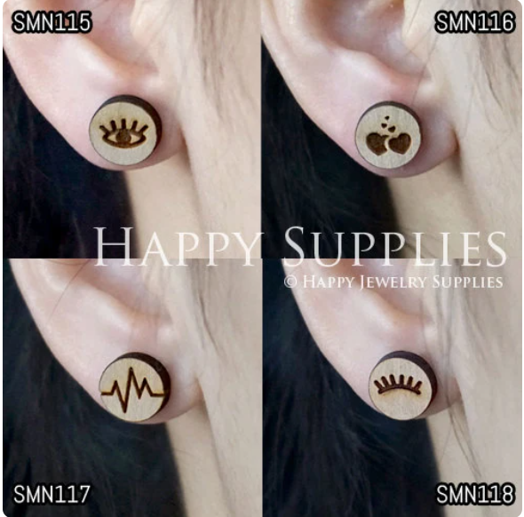 4pcs Handmade Jewelry Making Supplies Wooden Charm, DIY Necklace Earrings Brooch, Laser Cut Wooden Charms, Mini Wooden Charms (SMN115-118)