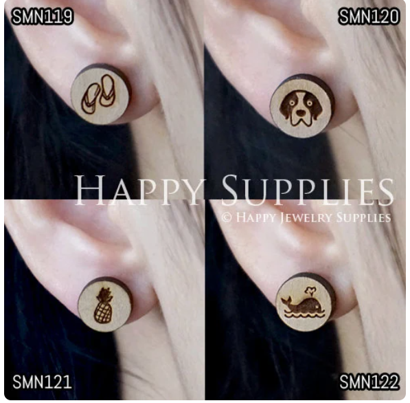 4pcs Handmade Jewelry Making Supplies Wooden Charm, DIY Necklace Earrings Brooch, Laser Cut Wooden Charms, Mini Wooden Charms (SMN119-122)