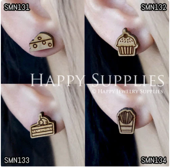 4pcs Handmade Jewelry Making Supplies Wooden Charm, DIY Necklace Earrings Brooch, Laser Cut Wooden Charms, Mini Wooden Charms (SMN131-134)