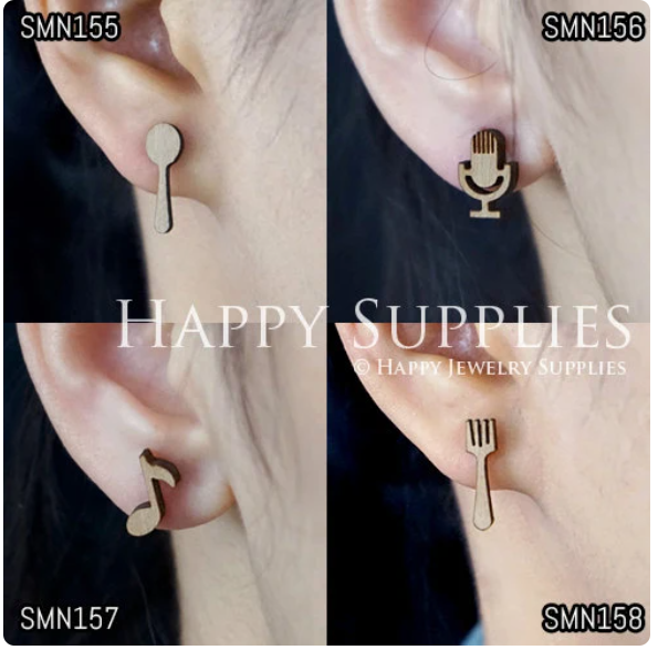 4pcs Handmade Jewelry Making Supplies Wooden Charm, DIY Necklace Earrings Brooch, Laser Cut Wooden Charms, Mini Wooden Charms (SMN155-158)