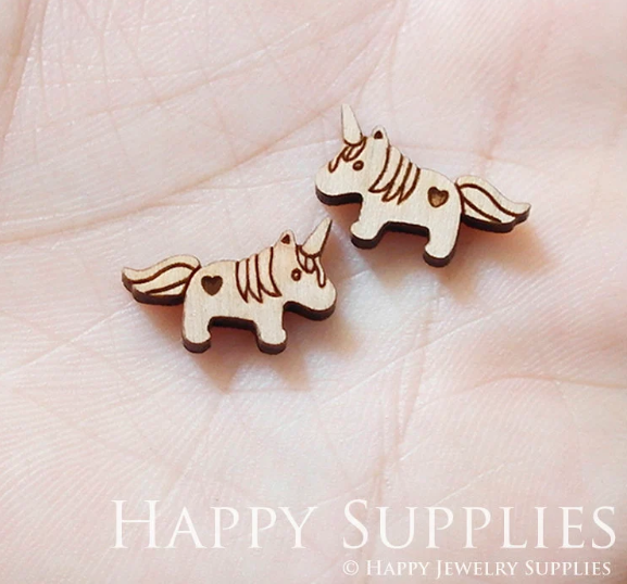 4pcs Handmade Jewelry Making Supplies Wooden Charm, DIY Necklace Earrings Brooch, Laser Cut Unicorn Wooden Charms, Mini Wooden Charms (SWN161)