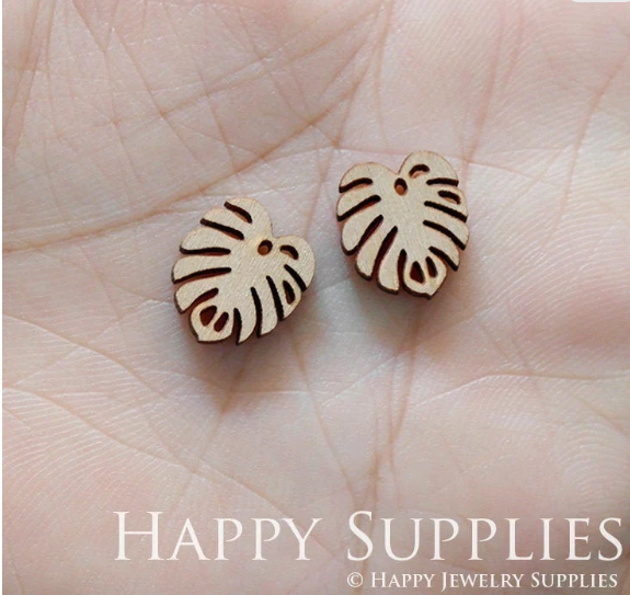 4pcs Handmade Jewelry Making Supplies Wooden Charm, DIY Necklace Earrings Brooch, Laser Cut Leaf Wooden Charms, Mini Wooden Charms (SWN162)