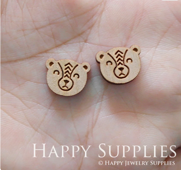 4pcs Handmade Jewelry Making Supplies Wooden Charm, DIY Necklace Earrings Brooch, Laser Cut Bear Wooden Charms, Mini Wooden Charms (SWN163)