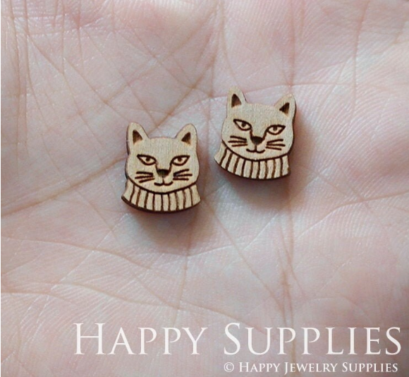 4pcs Handmade Jewelry Making Supplies Wooden Charm, DIY Necklace Earrings Brooch, Laser Cut Cat Wooden Charms, Mini Wooden Charms (SWN165)