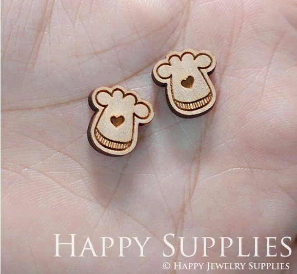 4pcs Handmade Jewelry Making Supplies Wooden Charm, DIY Necklace Earrings Brooch, Laser Cut Chef's cap Wooden Charms, Mini Wooden Charms (SWN168)