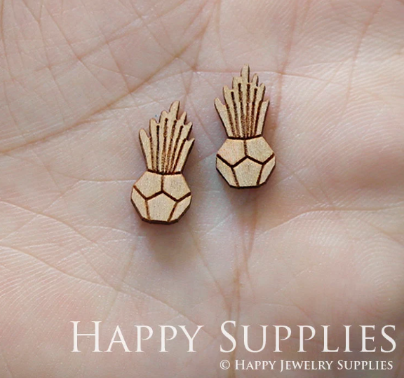 4pcs Handmade Jewelry Making Supplies Wooden Charm, DIY Necklace Earrings Brooch, Laser Cut Potted plant Wooden Charms, Mini Wooden Charms (SWN170)