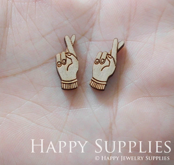 4pcs Handmade Jewelry Making Supplies Wooden Charm, DIY Necklace Earrings Brooch, Laser Cut Hands Wooden Charms, Mini Wooden Charms (SWN172)