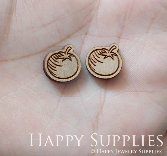 4pcs Handmade Jewelry Making Supplies Wooden Charm, DIY Necklace Earrings Brooch, Laser Cut Tomato Wooden Charms, Mini Wooden Charms (SWN173)