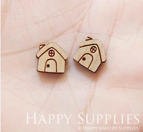 4pcs Handmade Jewelry Making Supplies Wooden Charm, DIY Necklace Earrings Brooch, Laser Cut Hut Wooden Charms, Mini Wooden Charms (SWN176)