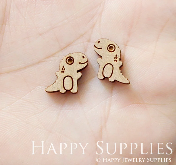4pcs Handmade Jewelry Making Supplies Wooden Charm, DIY Necklace Earrings Brooch, Laser Cut Dinosaur Wooden Charms, Mini Wooden Charms (SWN179)