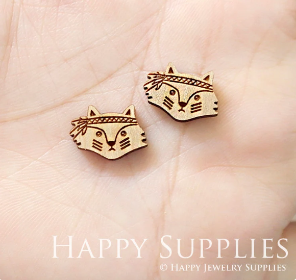 4pcs Handmade Jewelry Making Supplies Wooden Charm, DIY Necklace Earrings Brooch, Laser Cut Fox Wooden Charms, Mini Wooden Charms (SWN182)