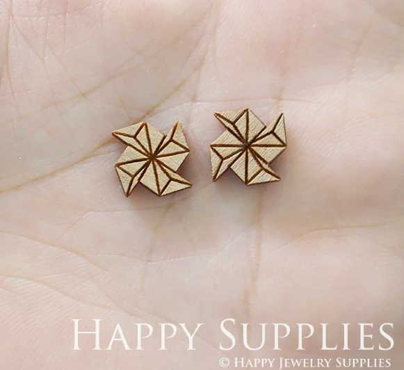 4pcs Handmade Jewelry Making Supplies Wooden Charm, DIY Necklace Earrings Brooch, Laser Cut Windmill Wooden Charms, Mini Wooden Charms (SWN191)