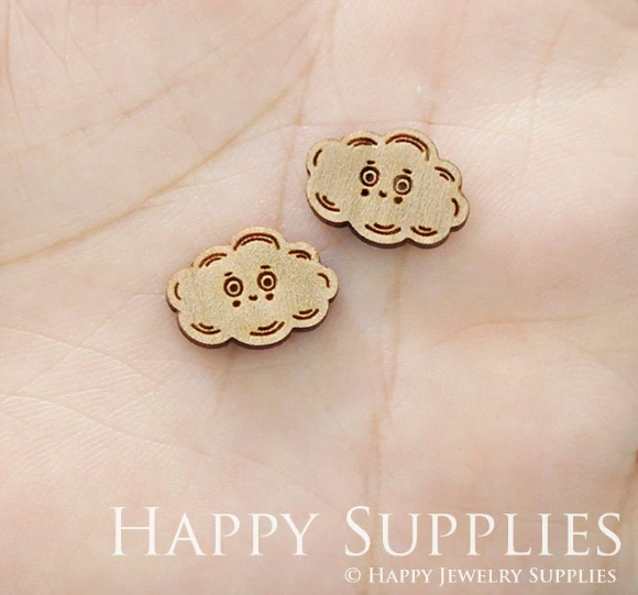 4pcs Handmade Jewelry Making Supplies Wooden Charm, DIY Necklace Earrings Brooch, Laser Cut Cloud Wooden Charms, Mini Wooden Charms (SWN192)