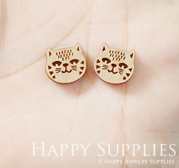 4pcs Handmade Jewelry Making Supplies Wooden Charm, DIY Necklace Earrings Brooch, Laser Cut Cat Wooden Charms, Mini Wooden Charms (SWN193)