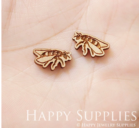 4pcs Handmade Jewelry Making Supplies Wooden Charm, DIY Necklace Earrings Brooch, Laser Cut Bee Wooden Charms, Mini Wooden Charms (SWN194)