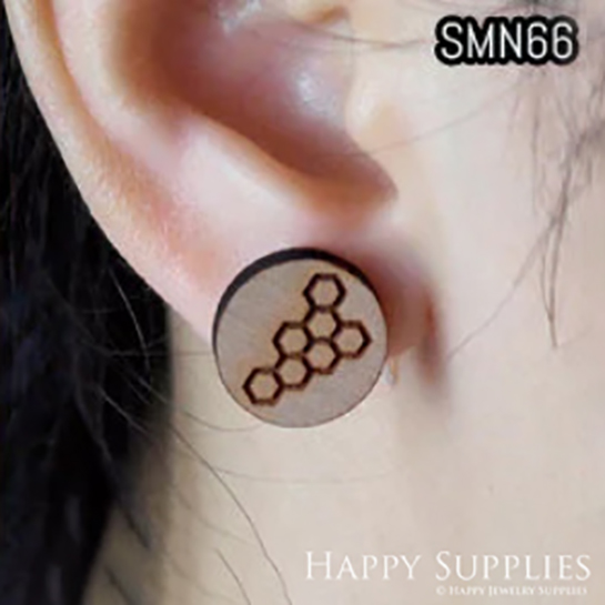 4pcs Handmade Jewelry Making Supplies Wooden Charm, DIY Necklace Earrings Brooch, Laser Cut Honeycomb Wooden Charms, Mini Wooden Charms (SMN66)