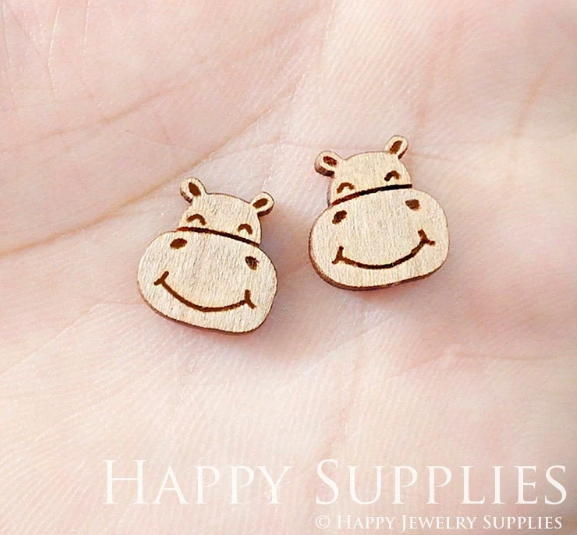 4pcs Handmade Jewelry Making Supplies Wooden Charm, DIY Necklace Earrings Brooch, Laser Cut Hippopotamus Wooden Charms, Mini Wooden Charms (SWN229)