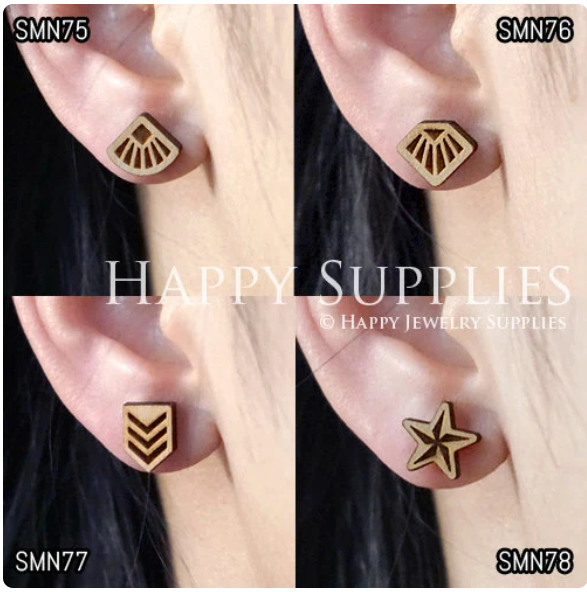 4pcs Handmade Jewelry Making Supplies Wooden Charm, DIY Necklace Earrings Brooch, Laser Cut Wooden Charms, Mini Wooden Charms (SMN75-78)