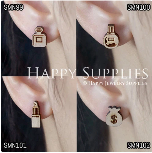 4pcs Handmade Jewelry Making Supplies Wooden Charm, DIY Necklace Earrings Brooch, Laser Cut Wooden Charms, Mini Wooden Charms (SMN99-102)