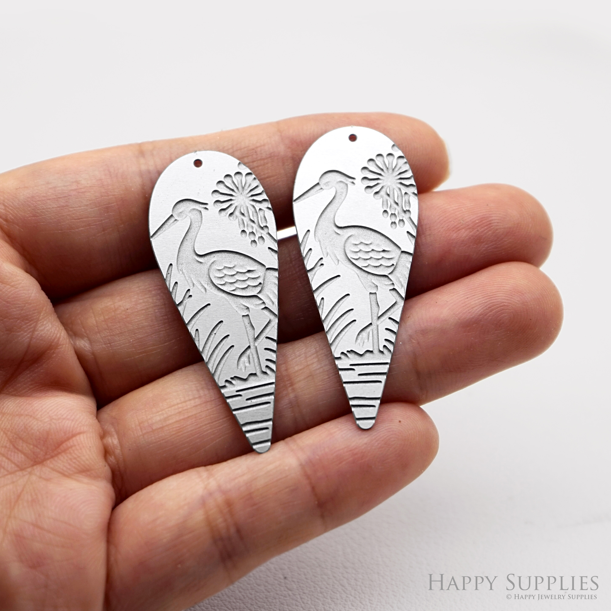 Corroded Stainless Steel Jewelry Charms, Crane Brass Charms, Earring Charms, Etched Silver Jewelry Pendants, Etched Brass Jewelry Findings, Jewelry Wholesale (SSB1067)