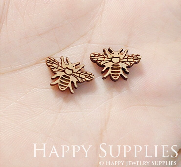 4pcs Handmade Jewelry Making Supplies Wooden Charm, DIY Necklace Earrings Brooch, Laser Cut Bee Wooden Charms, Mini Wooden Charms (SWN201)