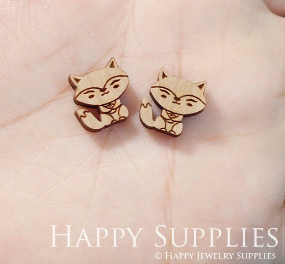 4pcs Handmade Jewelry Making Supplies Wooden Charm, DIY Necklace Earrings Brooch, Laser Cut Fox Wooden Charms, Mini Wooden Charms (SWN202)
